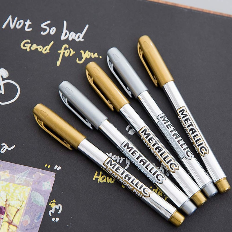 MyLifeUNIT Metallic Marker Pens, 6-Pack Metallic Gold Silver Permanent Markers,