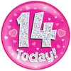 OAKTREE UK 633155 6" Jumbo Badge 14 Today Pink Holographic