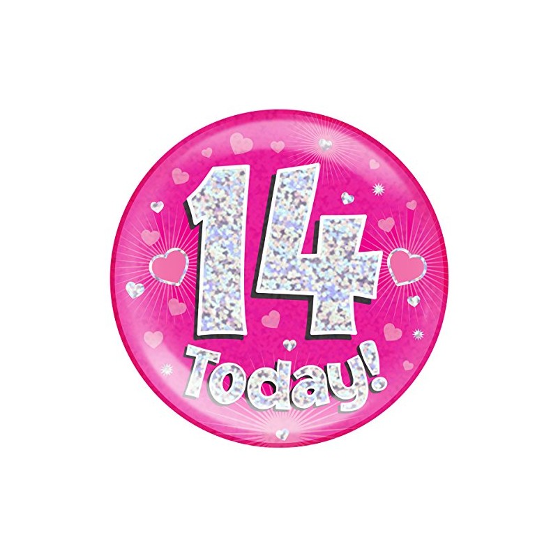 OAKTREE UK 633155 6" Jumbo Badge 14 Today Pink Holographic