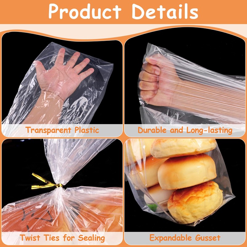 Bread Bags with Ties, 72 Pack Clear Bread Bags for