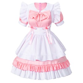 Irtysh Women Sweet Kawaii Costume Dress Anime French Maid Cosplay Furry Cat Ear Gloves Socks set(Pink 3XL)