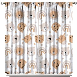 Cartoon Boho Animal Curtains,Funny Forest Safari Print,Cute African Wildlife Koala Giraffe Lion Leopard Bear Rainbow Blackout Window Drapes for Boys Girls Kids Baby Child Bedroom 42x45 Inch