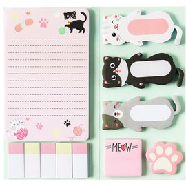 Cute Cat Sticky Notes Set, 440 Sheets, Adorable Kitty and Paw Shaped Self-Stick Notes Pads, Animal Divider Tabs Bundle, Writing Memo Pads for Cat Lovers, Home, School, Office Supplies, Creative Gifts