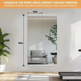 STAWDY Gym Mirror for Home Gym Wall, 56''x16'' -2PCS, Large Full Body Tempered Glass Glass, Frameless Wall Mounted Mirror, for Yoga, Bedroom, Bathroom,Exercise Room