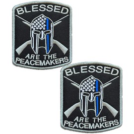 Blessed are The Peacemakers Parche para casco de línea azul fina con gancho y bucle táctico, cierre de apliques de moral, parche bordado militar, 2 unidades
