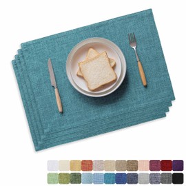 Home Brilliant Linen Placemats Set of 4 for Table, Durable Woven Place Mats for Kitchen Dinning Restaurant, 33 x 48 cm(13x19 Inch), Peacock
