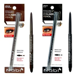 (Set of Black & Dark Brown) Waterproof Glide Gel Eyeliner Pencil, Smudge-Proof, 24H Long-Lasting, Built-In Smudger & Sharpener