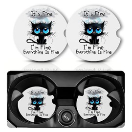 Car Coasters for Cup Holders，Car Cup Holder Coasters, 2 Pack Cup Holder Coasters for Car, Anti Slip Rubber Car Cup Mat with A Finger Notch, Cute Car Interior Accessories for Women Men 2.75" Balck Cat