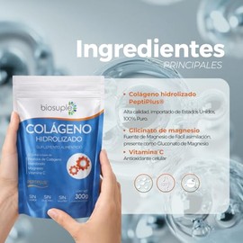 Colágeno Hidrolizado Adicionado con Magnesio y Vitamina C, 300 g Sabor Natural