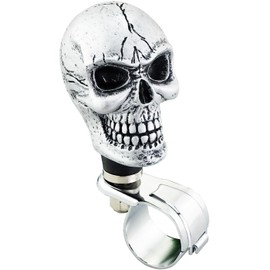 Lunsom Wheel Spinner Knob, Skull Shape Turning Driving Suicide Knob Power Handle Control Resin Steering Spinner Turn Aid Helper Fit Most Tractors, Forklifts, Lawn Mowers(Silver)
