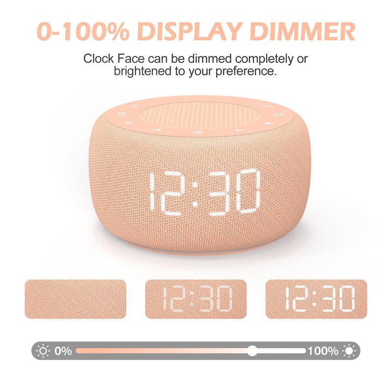 Buffbee Sound Machine & Alarm Clock 2-in-1, 0-100% Clock Face