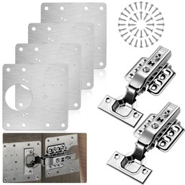 4 Piezas Placa de Reparación de Bisagras De Gabinete y 2 Piezas Bisagras para Puertas de Cocina, Hinge Repair Kit, Kit de Placa de Reparación de Bisagras de Gabinete para Clóset, Armarios, Puertas