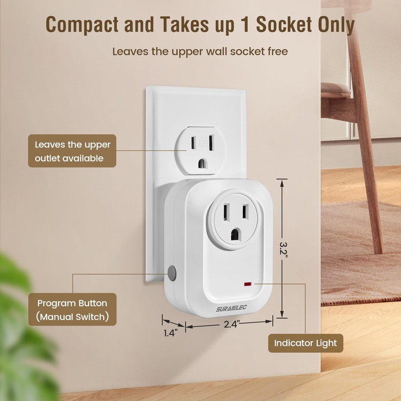 SURAIELEC Wireless Wall Switch Remote Control Outlet, No Wiring Needed,