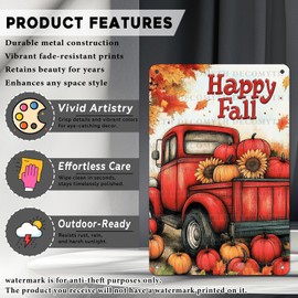 Thanksgiving Fall Rustic Metal Tin Sign Vintage Autumn Red Truck Pumpkin Sunflower Harvest Farmhouse Wall Art Retro Decor 12 * 8inch