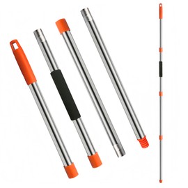 Xifando Mop Handle Replacement - 4-Section Adjustable from 30" to 58" - Durable Stainless Steel Mop Pole with American Thread Joint for Spin Mops & Brooms (Orange)