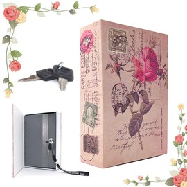 EIOUMAX 9.6 x 6.2 x 2.2 inches Beatiful Rose Inches Book Safe with Key Lock, Metal,safe for money