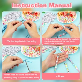 HIKIMA 574Pcs DIY Bead Keychain Kit, Letter Heart Shape Beads Key Ring Bag Charm Bracelet Supplies, Key Ring Accessories for Party Favor