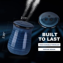 Farmhouse Ceramic Salt and Pepper Shakers Set, Tikooere Blue Vintage Rustic Salt Shakers of 2 for Kitchen and Restaurant Decor, Porcelain Spice Shaker for Compact Cooking,Travel,BBQ