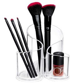 Cosmetic Organiser with 3 Compartments - Make Up Storage Pen Holder Made of Acrylic, Clear Dressing Table Holder for Brushes, Lipstick and Eyeliners