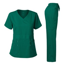 Dagacci Medical Uniform Women's Scrubs Set Stretch Ultra Soft V-Neck Top and Pants Hunter Green XL