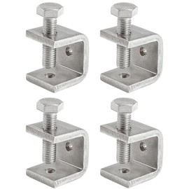 Foxwake Mini C Clamps Stainless Steel 0.83 Inch for Working, Heavy Duty Small U Clamps for Metal Mounting, Universal Desk Clamp with Stable Wide Jaw Opening/I-Beam Design (4pcs)
