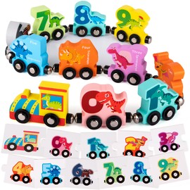 ArtCreativity Wooden Dinosaur Train Counting Set - 10 Pieces - Magnetic Dinosaur Train Set with Fun Counting Puzzle - Dino Train with Magnets, Painted Dinosaurs, Numbers, and Puzzle - Educational Toys