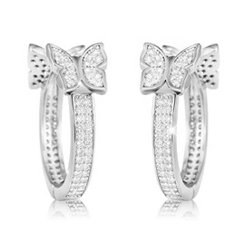 18k Gold Women's Small Gold Butterfly Hoop Earrings, Shining White Cubic Zirconia Geometry Beads Butterfly, Simple Lightweight Hoops Gift for Women