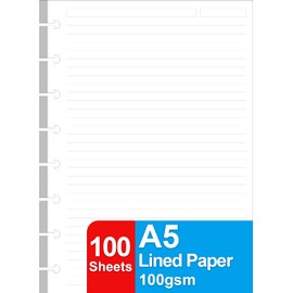 Getvow A5 TUL Discbound Lined Refill Paper, Junior Size 8 Disc Disbound Notebooks, 100Sheets/200Pages, 100gsm White Paper, 5.8'' x 8.2''