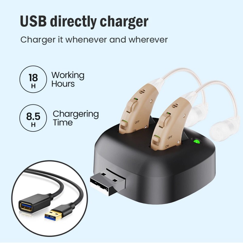 JINGHAO Rechargeable Hearing Amplifier – 18H Battery, Noise Reduction &
