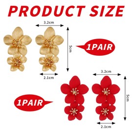 2 Pairs Of Petal Earrings, Flower Earrings Gold, Tassel Flower Earrings, Large Drop Earrings, Exaggerated Earrings, Women'S Earrings