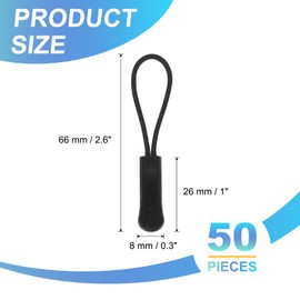 PATIKIL 2.6 Inch Zipper Pulls Replacement, 50 Pcs Nylon Cord Extension Zipper Pull Tab Tags for Handbag Backpacks Jackets Luggage Purses, Black