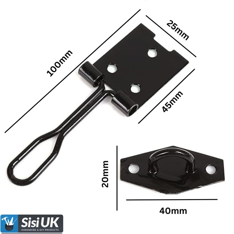 Sisi UK Wire Hasp and Staple 100mm (4inch) Black Heavy