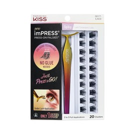 Extensiones de pestañas, Falsies imPRESS, Press on, kit de pestañas postizas naturales, sin residuos, sin necesidad de pegamento, fácil aplicación, 20 clusters, incluye pinzas aplicadoras