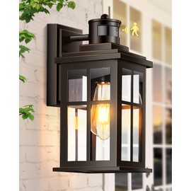 OPAXIS Distance-Adjustable Motion Sensor Outdoor Lights, Oil Rubbed Bronze Wall Mounting Porch Light, Waterproof Dusk to Dawn Exterior Lighting Fixtures Sconce, Anti-Rust Outdoor Lanterns for Porch