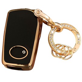 Rilnaewn Soft TPU For Toyota Key Fob Cover With Keychain Accessory Fits For Toyota Fortuner tundra Camry RAV4 Highlander Corolla Smart Keys (3-Button-Black)