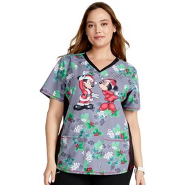 Tooniforms Women Scrubs Top V-Neck Print TF783, S, Under The Mistletoe