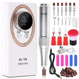 LimeGirl Electric Nail Drill Professional for Acrylic Nail Kit, Portable Electric Manicure Pedicure Polishing Set with 13 in 1 Nail Drill Bits Kit, 2024 Upgraded Electric Nail File 45000RPM (White)