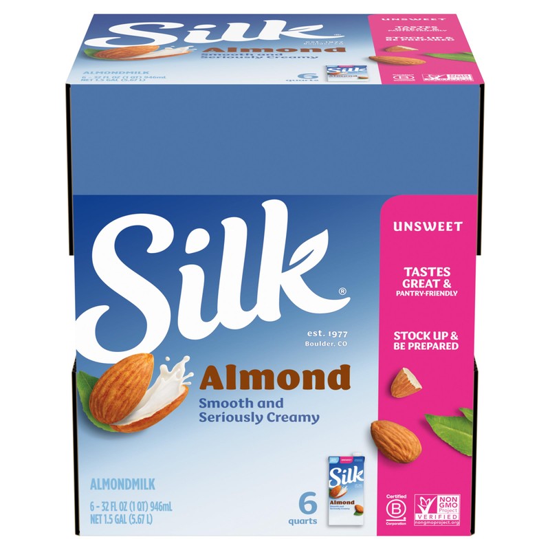 Silk Shelf-Stable Almond Milk, Unsweetened, Dairy-Free, Vegan, Non-GMO Project Verified,
