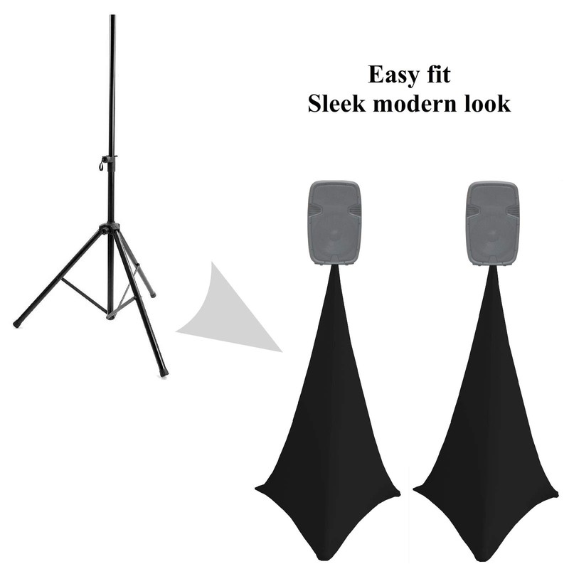 2x black double sided spandex stretch speaker stands scrims, tripod