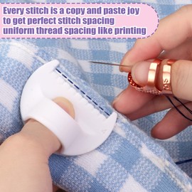 4Pcs Edge Stitch Lock & Sewing Gauge + 2Pcs Adjustable Thimble Finger Protector – Precision Measuring Tool & Needle Shield for Sewing, Quilting, DIY Crafts