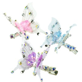 3Pcs Flying Butterfly Hairclips for Girls, Cute Moving Wings 3D Butterfly Hairpins Glitter Rhinestones Barrettes Hair Accessories for Little Girls (Heart)