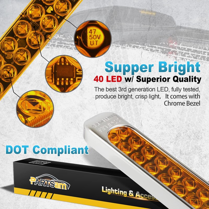 Partsam Submersible 17" Inch Thin Amber Led Turn Signal Light