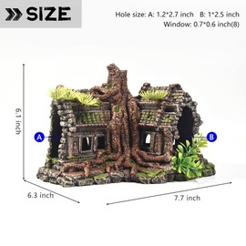 PTFJZ Aquarium Decorations Large Fish Tank Ornament Reptile House Shelter Decor Aquarium Hides with Betta Cave Temple Ruins Tree House Aquarium Landscape Decoration