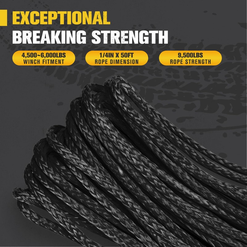 BUNKER INDUST 1/4" x 50FT Synthetic Winch Rope – 9500LBS