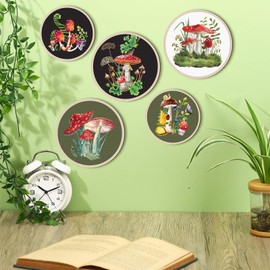 Qunclay 5 Pcs Wall Art Decor Wooden Living Room Wall Decor Bohemian Wall Hanging Decor Farmhouse Geometric Hanging Decor 10'' and 8'' Aesthetic Wood Minimalist Wall Art for Bedroom (Mushroom)