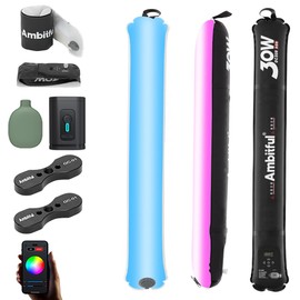 Ambitful 2 PCs GC30R 30W RGB Full-Color Inflatable Tube Light 2500K-10000K Handheld LED Light,CRI 95+,TLCI 96+ for Support Magnetic Suction, Waterproof LED Lighting Wand Stick (GC30R-KIT2)