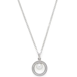 Leonardo Jewels Anouka 023532 Necklace Stainless Steel with Pendant Silver with Cubic Zirconia Stones and White Imitation Pearl Length 45-50 cm Jewellery Gift, Stainless Steel, No Gemstone