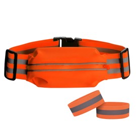 Augsion Running Pouch, Reflective, High Elasticity, High Visibility, No Shake, Waterproof, Sweatproof, Adjustable Belt, Large Capacity, Lightweight, Mountain Climbing, Night Sports, Waist Bag, Unisex