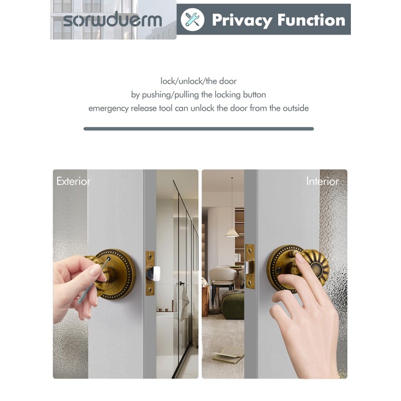 SORWDUERM Antique Brass Door Knobs Interior Privacy Door Knob for