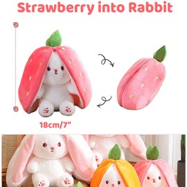 WOKICOR Rabbit Cuddly Toy, Strawberry, Easter Bunny Plush Cuddly Toy, Hide and Seek and Seek Game, Rabbit, Cuddly Toy, Strawberry Plush Easter Gifts for Children, Boys, Girls (18 cm High)